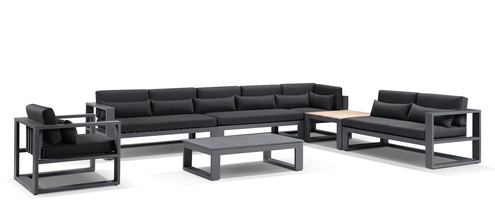"Hawaii" Hamptons Style Modular Lounge Setting with 2 x Coffee Tables in Charcoal with Denim Cushions