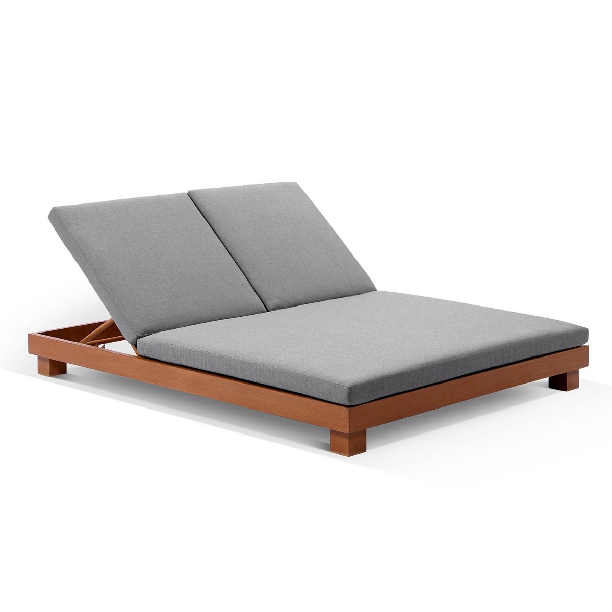 "Hawaii" Hamptons Style Double Aluminium Sun Lounge in Teak Look with Sunbrella Cushion