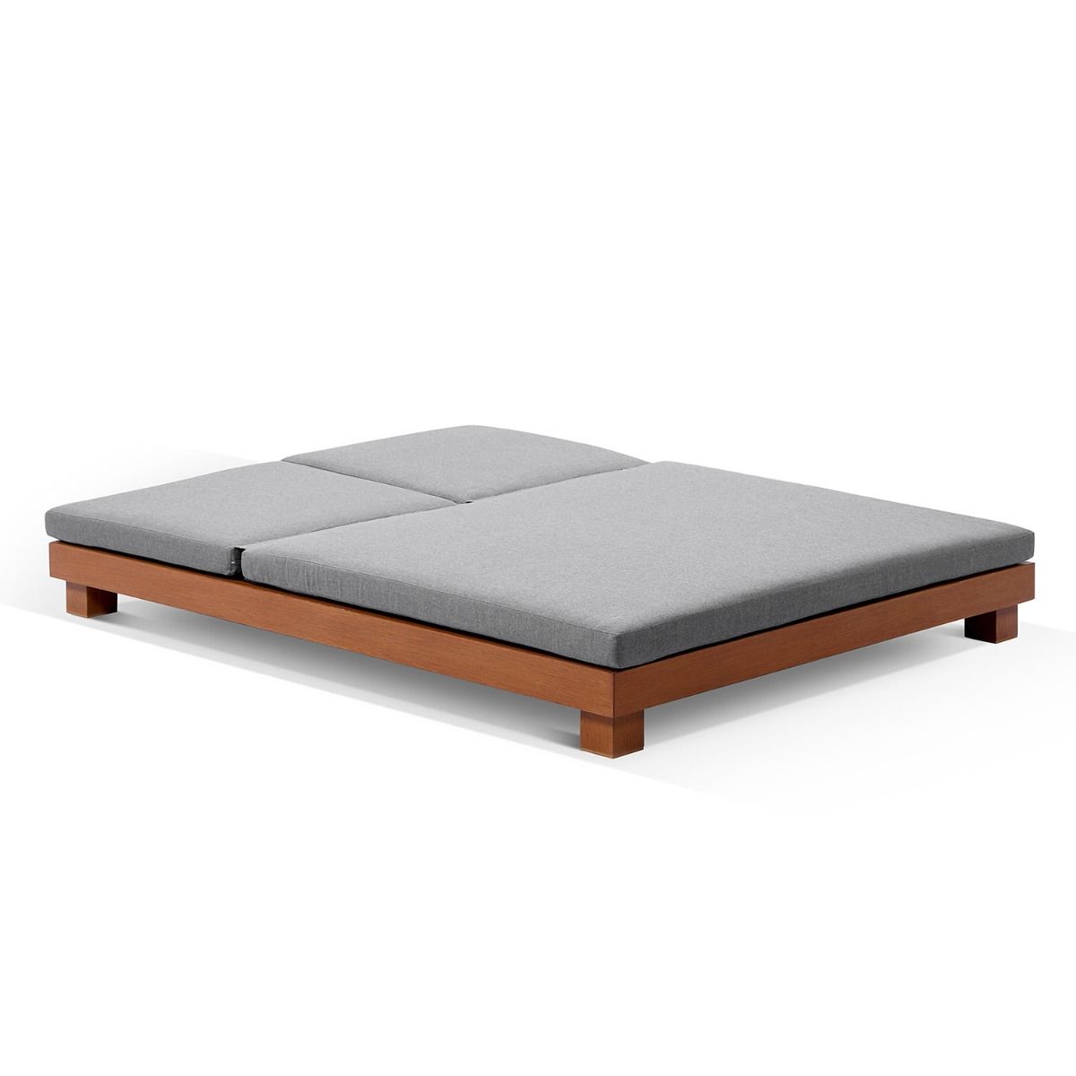 "Hawaii" Hamptons Style Double Aluminium Sun Lounge in Teak Look with Sunbrella Cushion - Image 2
