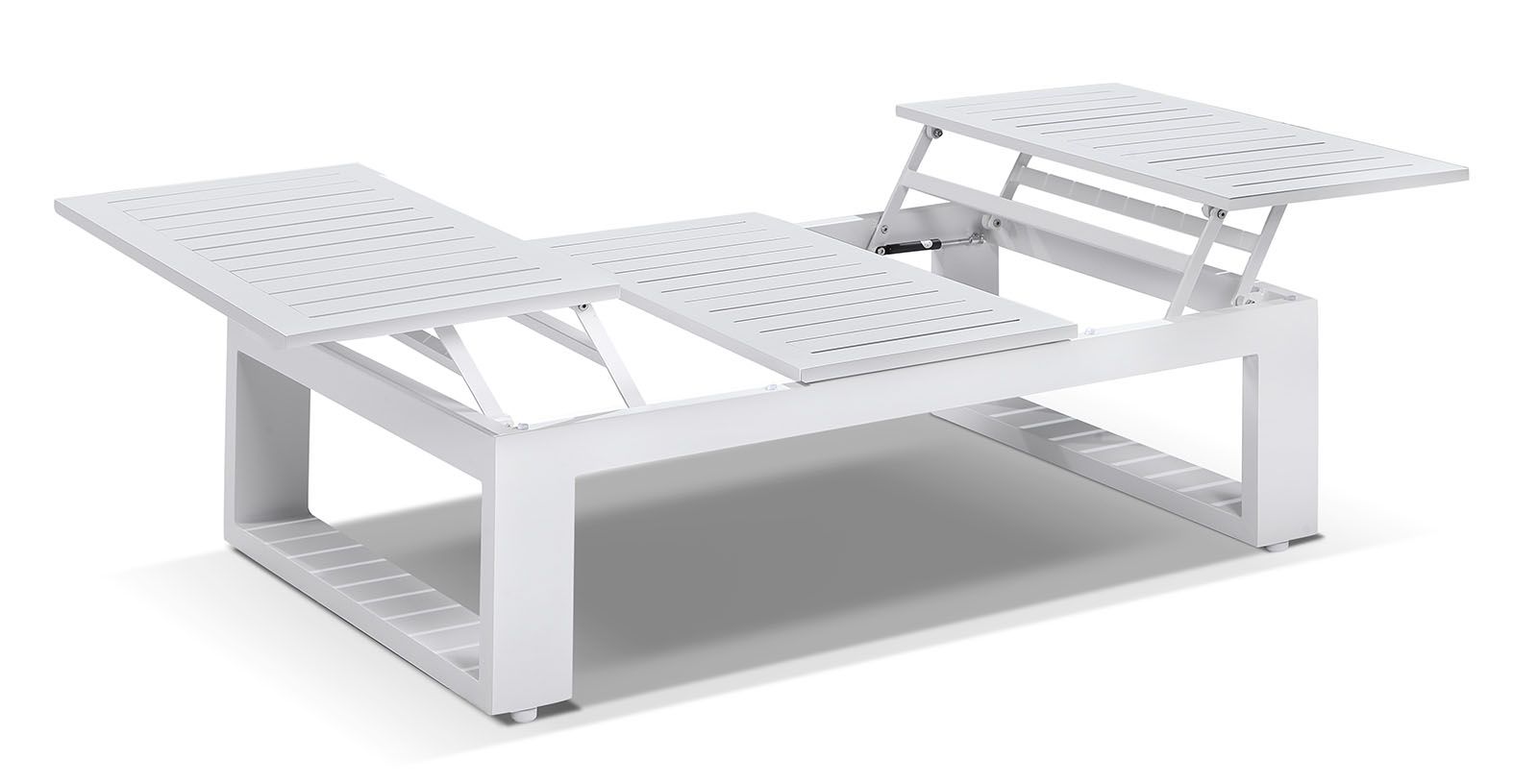 "Hawaii" Hamptons Style Outdoor Setting with 3, 2 & 1 Seater Lounges & Coffee Table in White with Denim Grey Cushions - Image 2