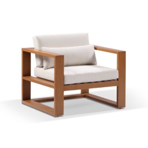 "Hawaii" Hamptons Style Outdoor Aluminium 1 Seater Armchair in Teak with Cream Cushions