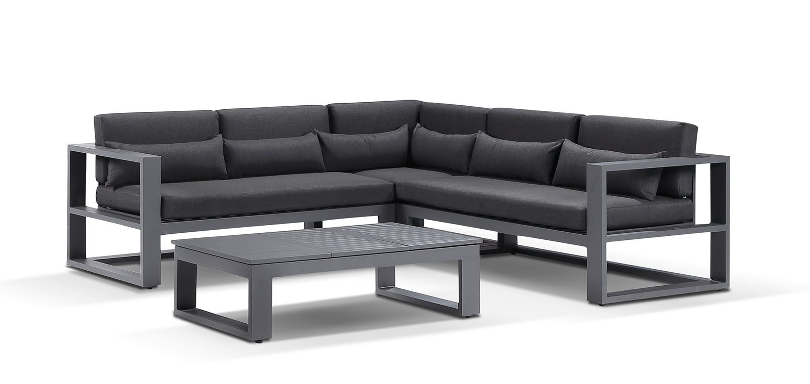 "Hawaii" Hamptons Style Modular Lounge Setting with Coffee Table in Charcoal with Denim Grey Cushions