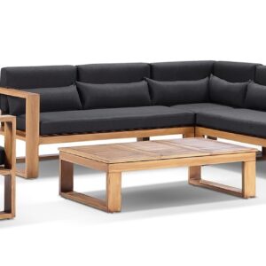 wp-image-tigress-36771.jpg "Hawaii" Hamptons Style Aluminium Outdoor Modular Lounge Setting with Coffee Table & 1 Seater in Teak with Denim Grey Cushions