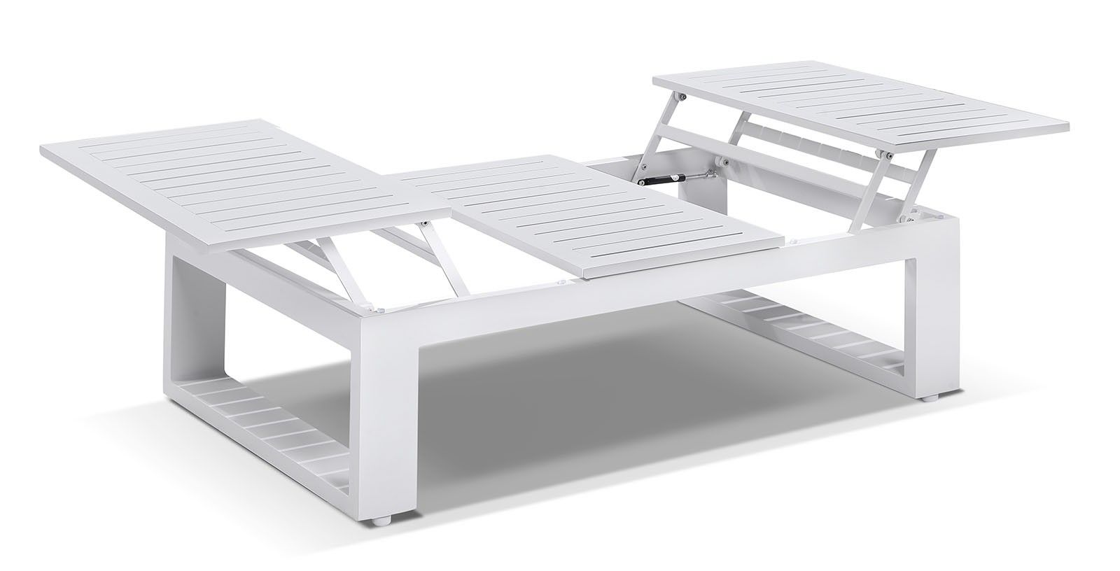 "Hawaii" Hamptons Style Outdoor Lift Up Aluminium Coffee Table in White, L120cm x D70cm x H36cm