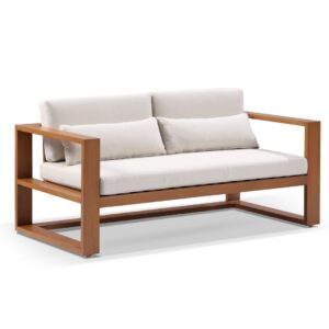 "Hawaii" Hamptons Style Outdoor Aluminium 2 Seater Lounge in Teak with Cream Cushions