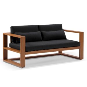 "Hawaii" Hamptons Style Outdoor Aluminium 2 Seater Lounge in Teak with Denim Grey Cushions