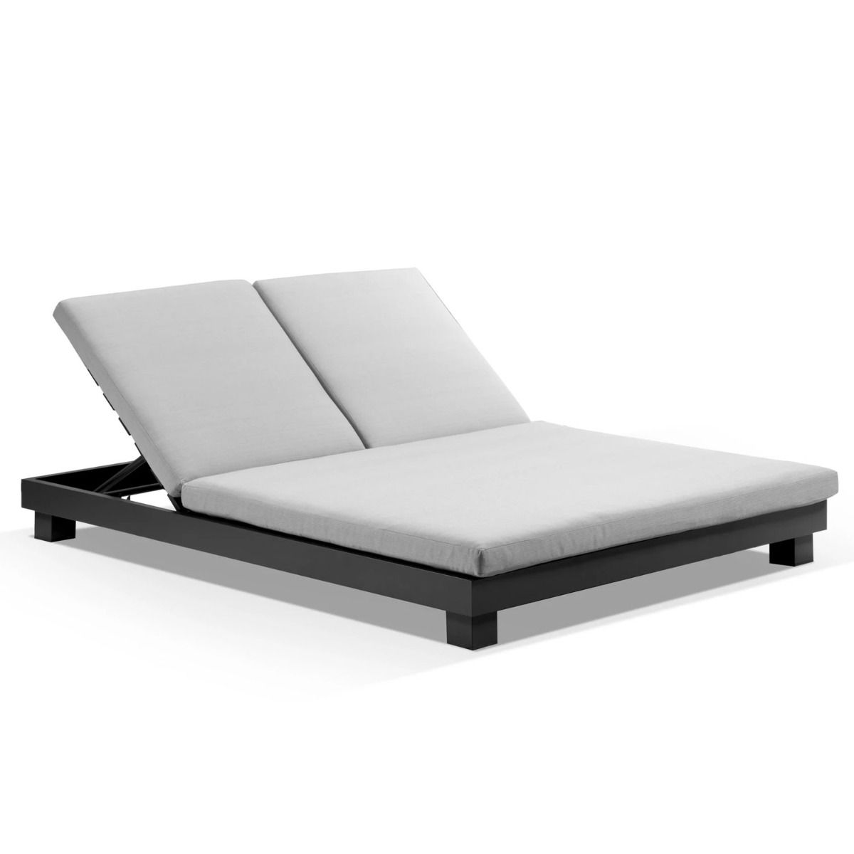 "Hawaii" Hamptons Style Double Aluminium Sun Lounge in Charcoal with Olefin Grey Cushion