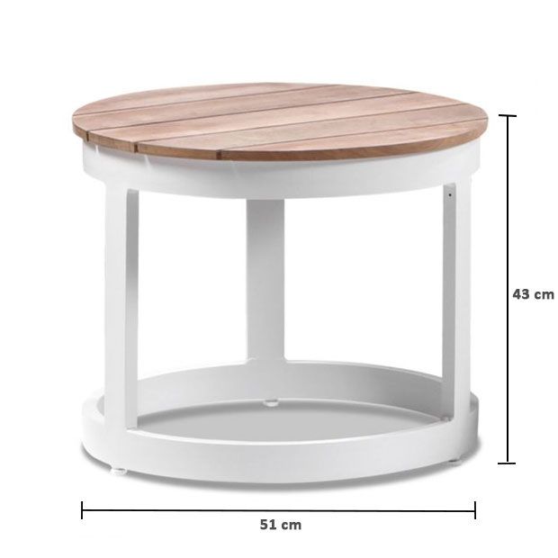 "Hawaii" Hamptons Style Double Aluminium Sun Lounge in White with Olefin Grey Cushion & Teak Look Round Side Table - Image 2