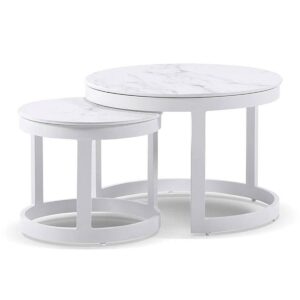 wp-image-tigress-36823.jpg "Montego Bay" Hamptons Style Outdoor Ceramic & Aluminium Round Side Table Set in White