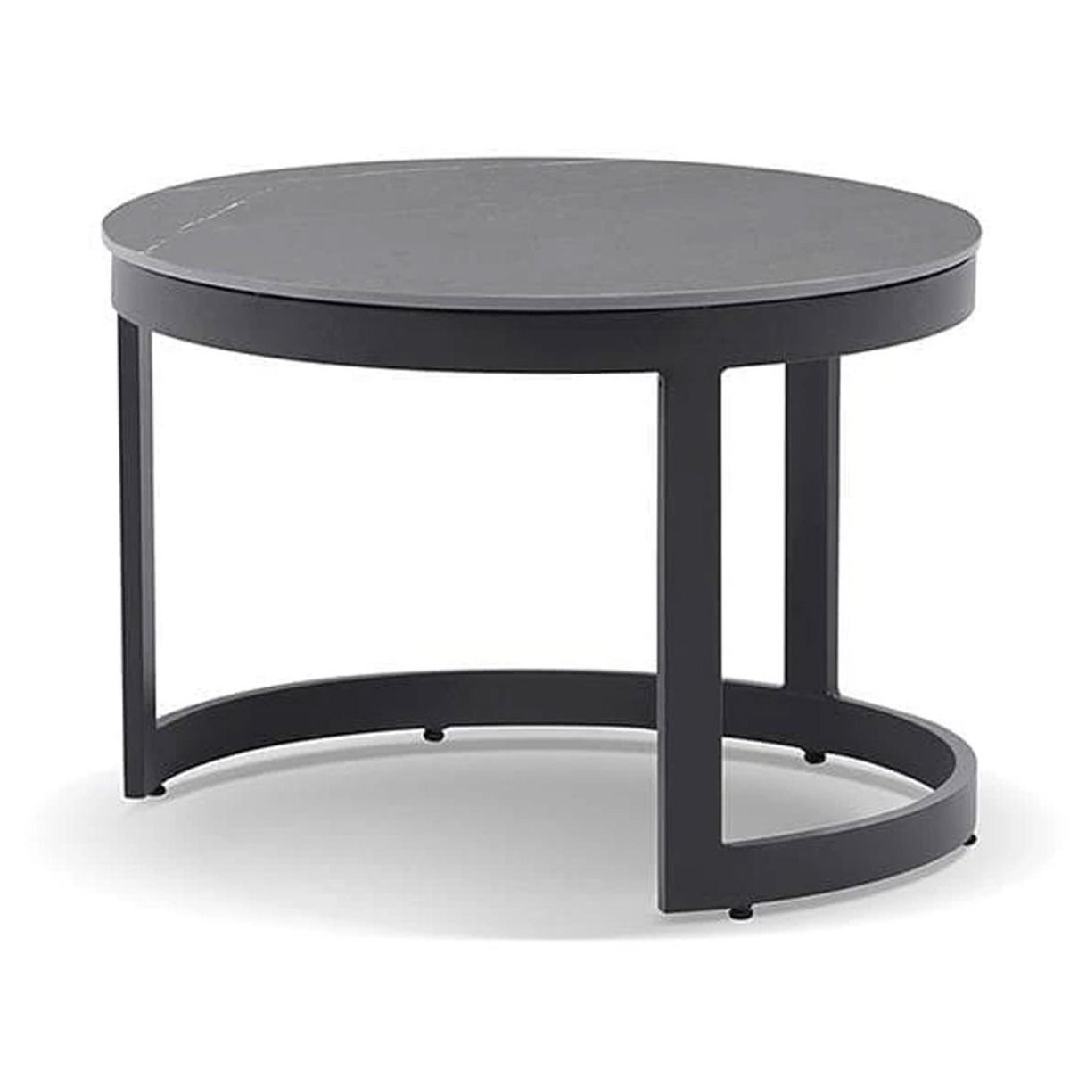 "Montego Bay" Hamptons Style Outdoor Ceramic & Aluminium Round Side Table Set in Charcoal - Image 3