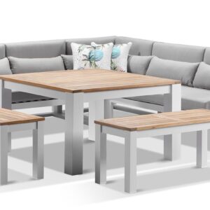 wp-image-tigress-36854.jpg "Newport" Hamptons Style Outdoor Aluminium Lounge & Dining Setting in White with Olefin Grey Cushions