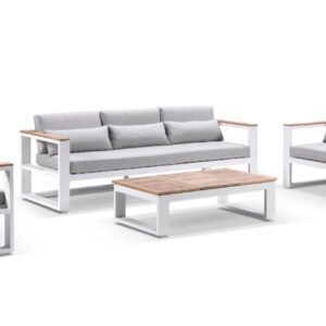 wp-image-tigress-36866.jpg "Newport" Hamptons Style Outdoor Aluminium 3, 2 & 1 Seater Lounge Setting with Coffee Table in White with Olefin Grey Cushions