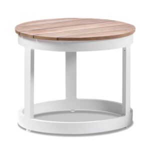 wp-image-tigress-36891.jpg "Newport" Hamptons Style Outdoor Round Aluminium and Teak Coffee Table in White