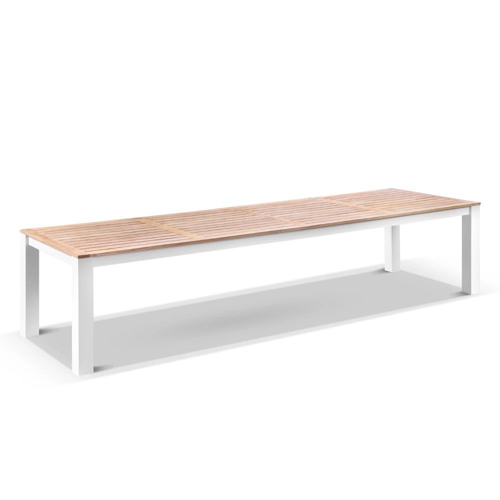 "Newport" Hamptons Style Outdoor 3.55m Aluminium and Teak Top Dining Table in White