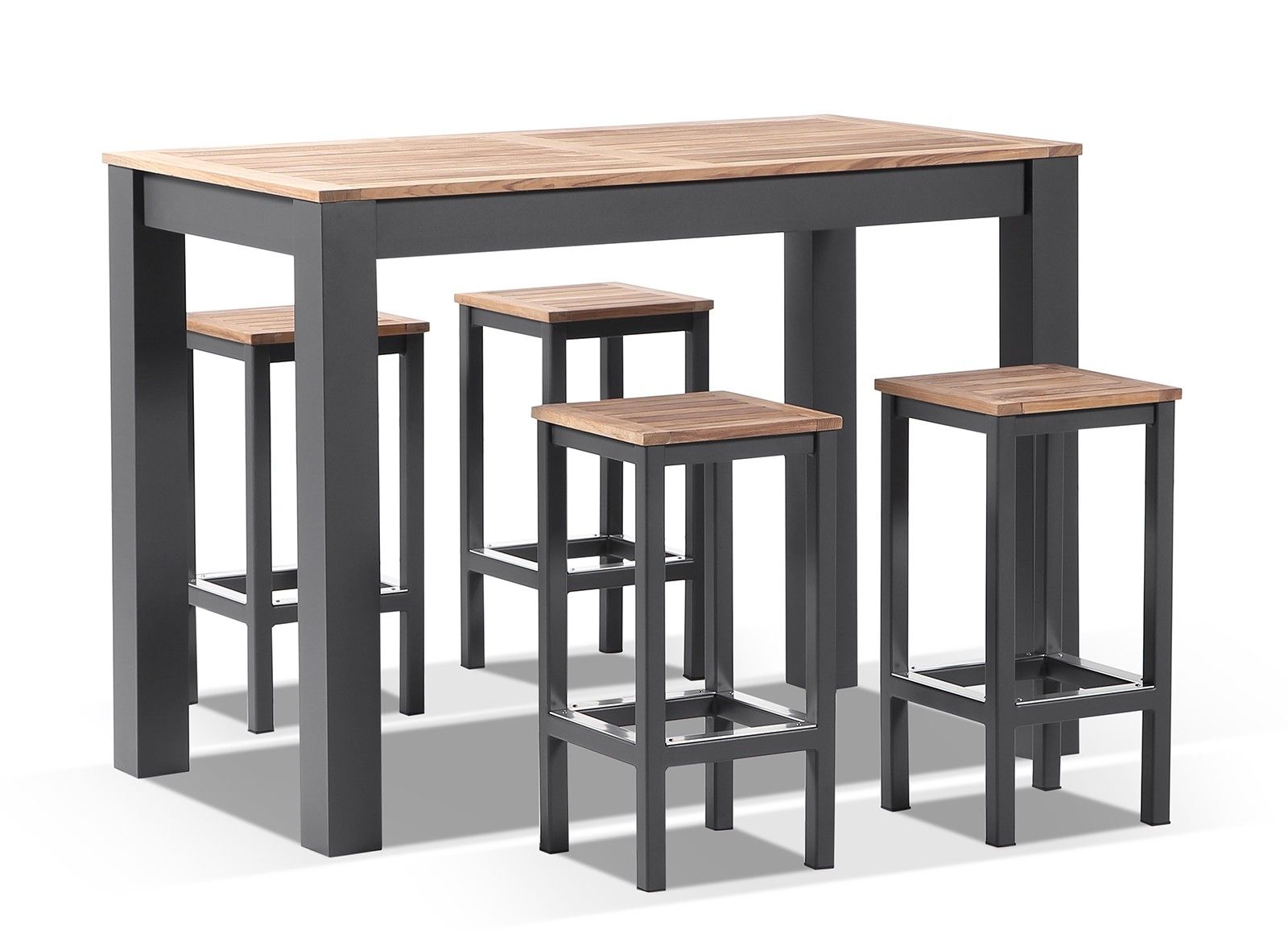 "Newport" Hamptons Style Outdoor Aluminium and Teak 4 Seater Bar Setting in Charcoal