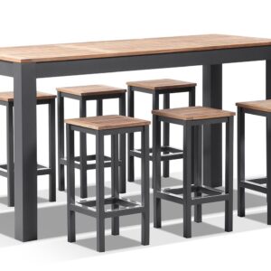 wp-image-tigress-36915.jpg "Newport" Hamptons Style Outdoor Aluminium and Teak 6 Seater Bar Setting in Charcoal