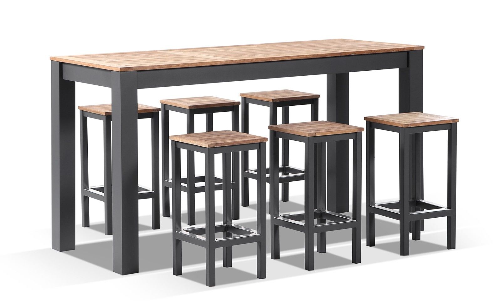 "Newport" Hamptons Style Outdoor Aluminium and Teak 6 Seater Bar Setting in Charcoal
