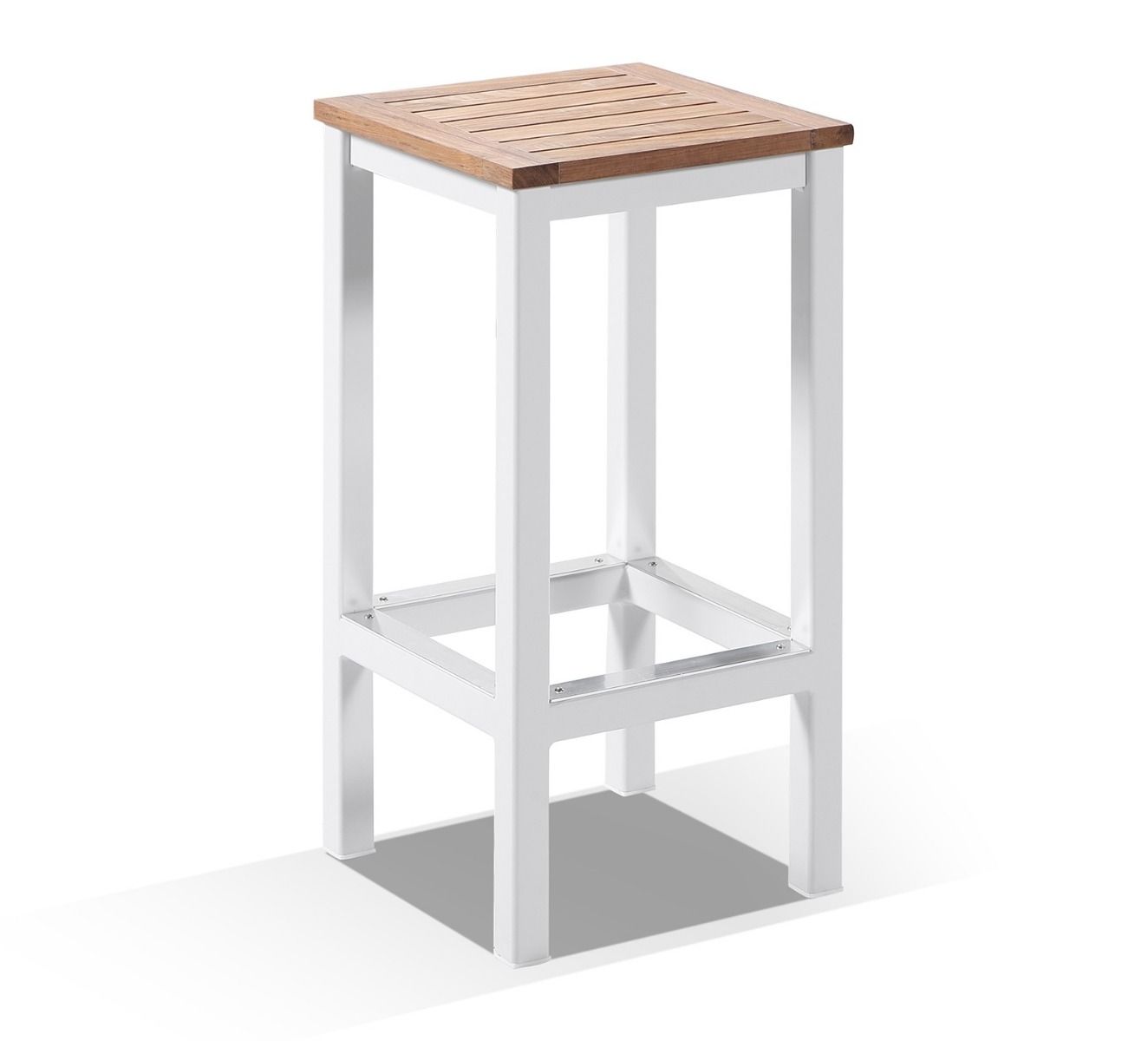 "Newport" Hamptons Style Outdoor Aluminium and Teak 6 Seater Bar Setting in White - Image 2