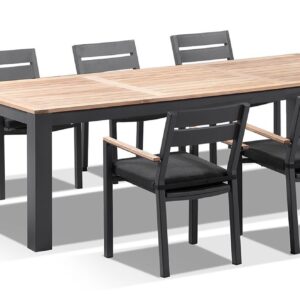 "Newport" Hamptons Style Outdoor 2.5m Aluminium and Teak Top Dining Setting with 8 Avalon Chairs in Charcoal