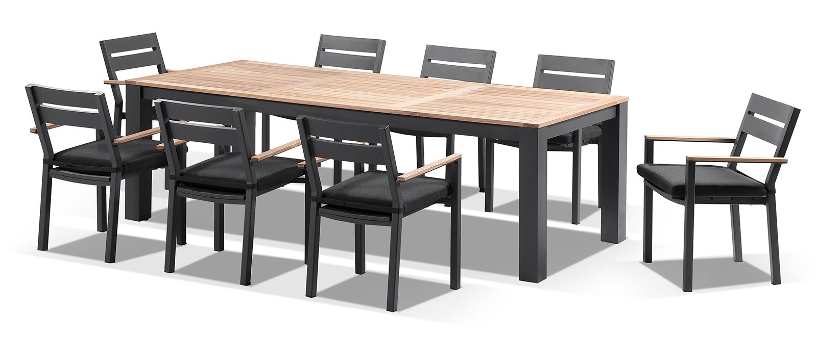 "Newport" Hamptons Style Outdoor 2.5m Aluminium and Teak Top Dining Setting with 8 Avalon Chairs in Charcoal - Image 4
