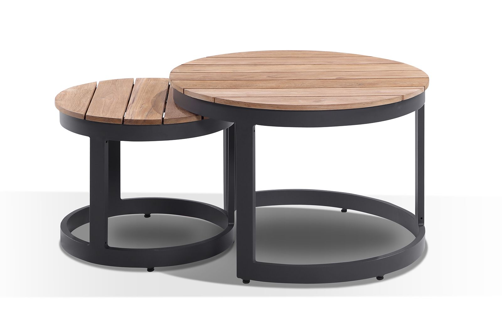 "Newport" Hamptons Style Outdoor Round Aluminium and Teak Coffee Table Set in Charcoal