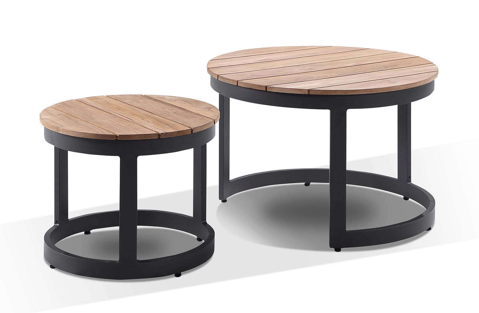 "Newport" Hamptons Style Outdoor Round Aluminium and Teak Coffee Table Set in Charcoal - Image 3