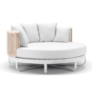 wp-image-tigress-37081.jpg "Coolum" Hamptons Style Outdoor Aluminium Round Daybed in White with Cream Rope, L160cm x D160cm x H74cm