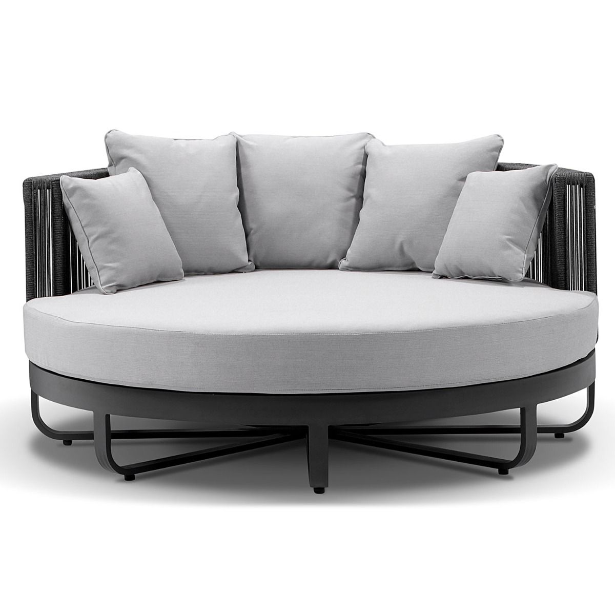 "Coolum" Hamptons Style Outdoor Aluminium Round Daybed in Charcoal with Olefin Grey Cushions, L160cm x D160cm x H74cm - Image 2