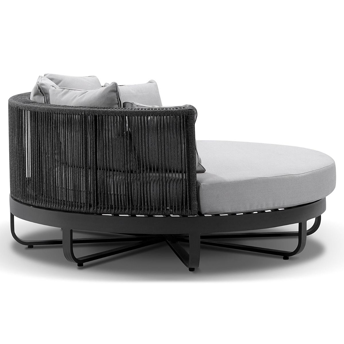 "Coolum" Hamptons Style Outdoor Aluminium Round Daybed in Charcoal with Olefin Grey Cushions, L160cm x D160cm x H74cm - Image 3