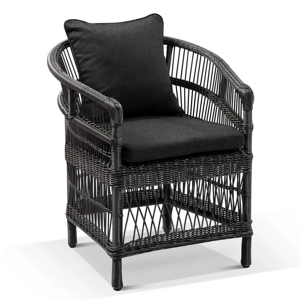 "Newport" Hamptons Style Outdoor 1.8m Aluminium and Teak Top Dining Setting with 6 Malawi Chairs in Charcoal - Image 2