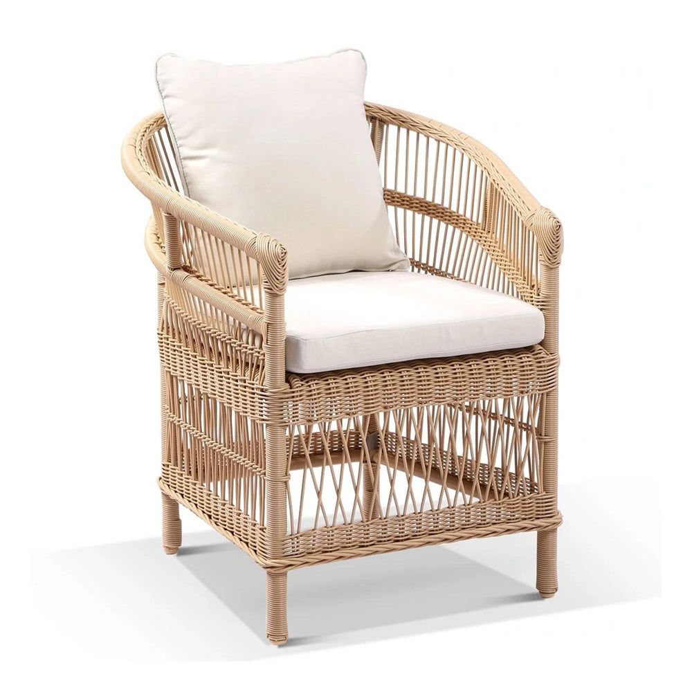 "Newport" Hamptons Style Outdoor 1.8m Aluminium and Teak Top Dining Setting with 6 Malawi Chairs in White - Image 2