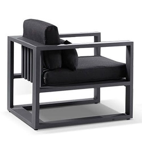 "Hawaii" Hamptons Style Outdoor Aluminium 1 Seater Armchair in Grey with Denim Grey Cushions