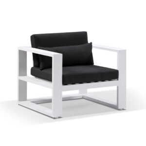 "Hawaii" Hamptons Style Outdoor Aluminium 1 Seater Armchair in White with Denim Grey Cushions