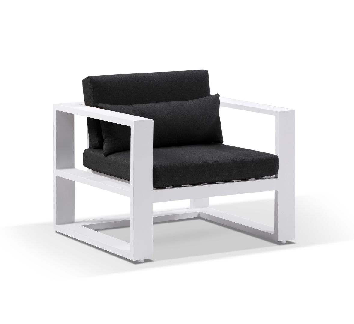 "Hawaii" Hamptons Style Outdoor Aluminium 1 Seater Armchair in White with Denim Grey Cushions