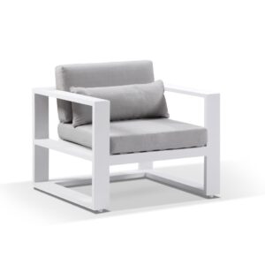 "Hawaii" Hamptons Style Outdoor Aluminium 1 Seater Armchair in White with Olefin Grey Cushions