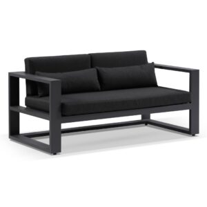 "Hawaii" Hamptons Style Outdoor Aluminium 2 Seater Lounge in Charcoal with Denim Grey Cushions