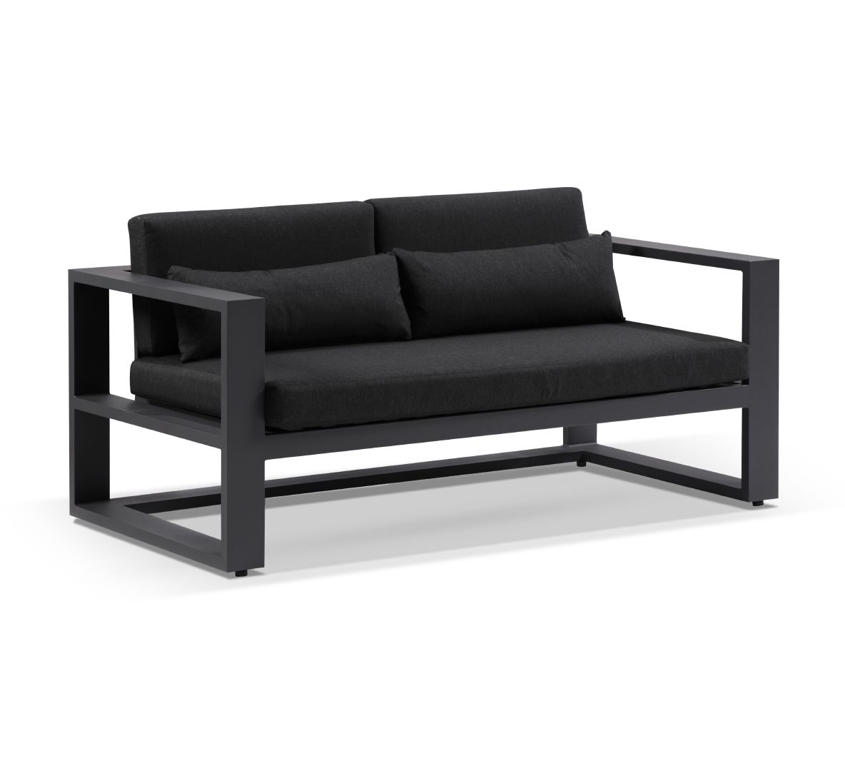 "Hawaii" Hamptons Style Outdoor Aluminium 2 Seater Lounge in Charcoal with Denim Grey Cushions