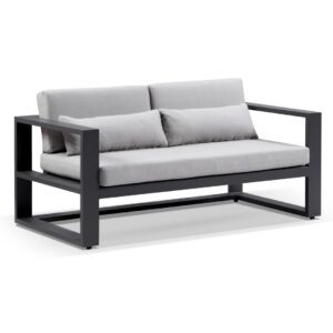 "Hawaii" Hamptons Style Outdoor Aluminium 2 Seater Lounge in Charcoal with Olefin Grey Cushions