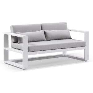 "Hawaii" Hamptons Style Outdoor Aluminium 2 Seater Lounge in White with Olefin Grey Cushions