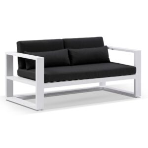 "Hawaii" Hamptons Style Outdoor Aluminium 2 Seater Lounge in White with Denim Grey Cushions