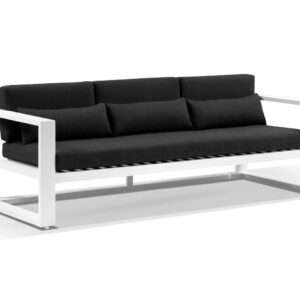 "Hawaii" Hamptons Style Outdoor Aluminium 3 Seater Lounge in White with Denim Grey Cushions