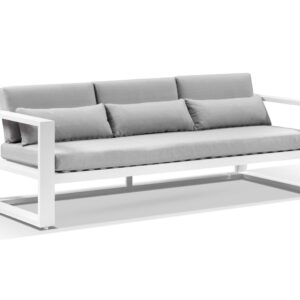 "Hawaii" Hamptons Style Outdoor Aluminium 3 Seater Lounge in White with Olefin Grey Cushions