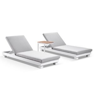 wp-image-tigress-37379.jpeg "Hawaii" Hamptons Style Aluminium Sun Lounge Set in White with Olefin Grey Cushions & Teak Look Side Table