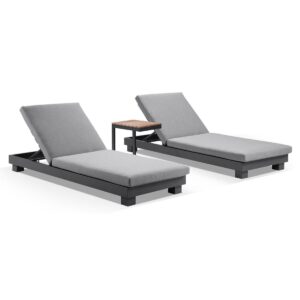 wp-image-tigress-37438.jpg "Hawaii" Hamptons Style Aluminium Sun Lounge Set in Charcoal with Olefin Grey Cushions & Teak Look Side Table