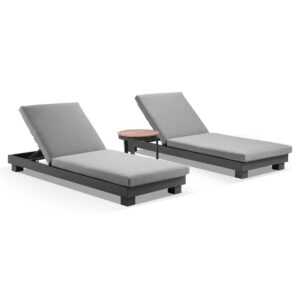 wp-image-tigress-37445.jpg "Hawaii" Hamptons Style Aluminium Sun Lounge Set in Charcoal with Olefin Grey Cushions & Teak Look Round Side Table
