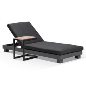 wp-image-tigress-37448.jpg "Hawaii" Hamptons Style Aluminium Sun Lounge in Charcoal with Denim Grey Cushion & Teak Look Side Table