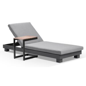 wp-image-tigress-37452.jpg "Hawaii" Hamptons Style Aluminium Sun Lounge in Charcoal with Olefin Grey Cushion & Teak Look Side Table