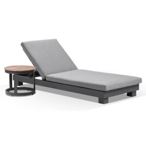 wp-image-tigress-37455.jpg "Hawaii" Hamptons Style Aluminium Sun Lounge in Charcoal with Olefin Grey Cushion & Teak Look Round Side Table