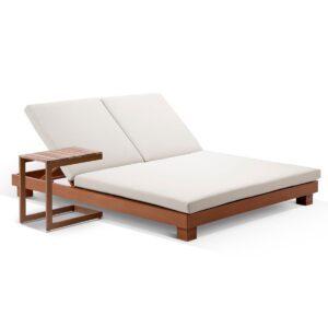 wp-image-tigress-37467.jpg "Hawaii" Hamptons Style Double Aluminium Sun Lounge in Teak Look with Cream Cushion & Side Table