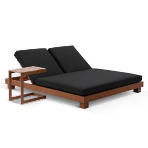 wp-image-tigress-37469.jpg "Hawaii" Hamptons Style Double Aluminium Sun Lounge in Teak Look with Denim Grey Cushion & Side Table